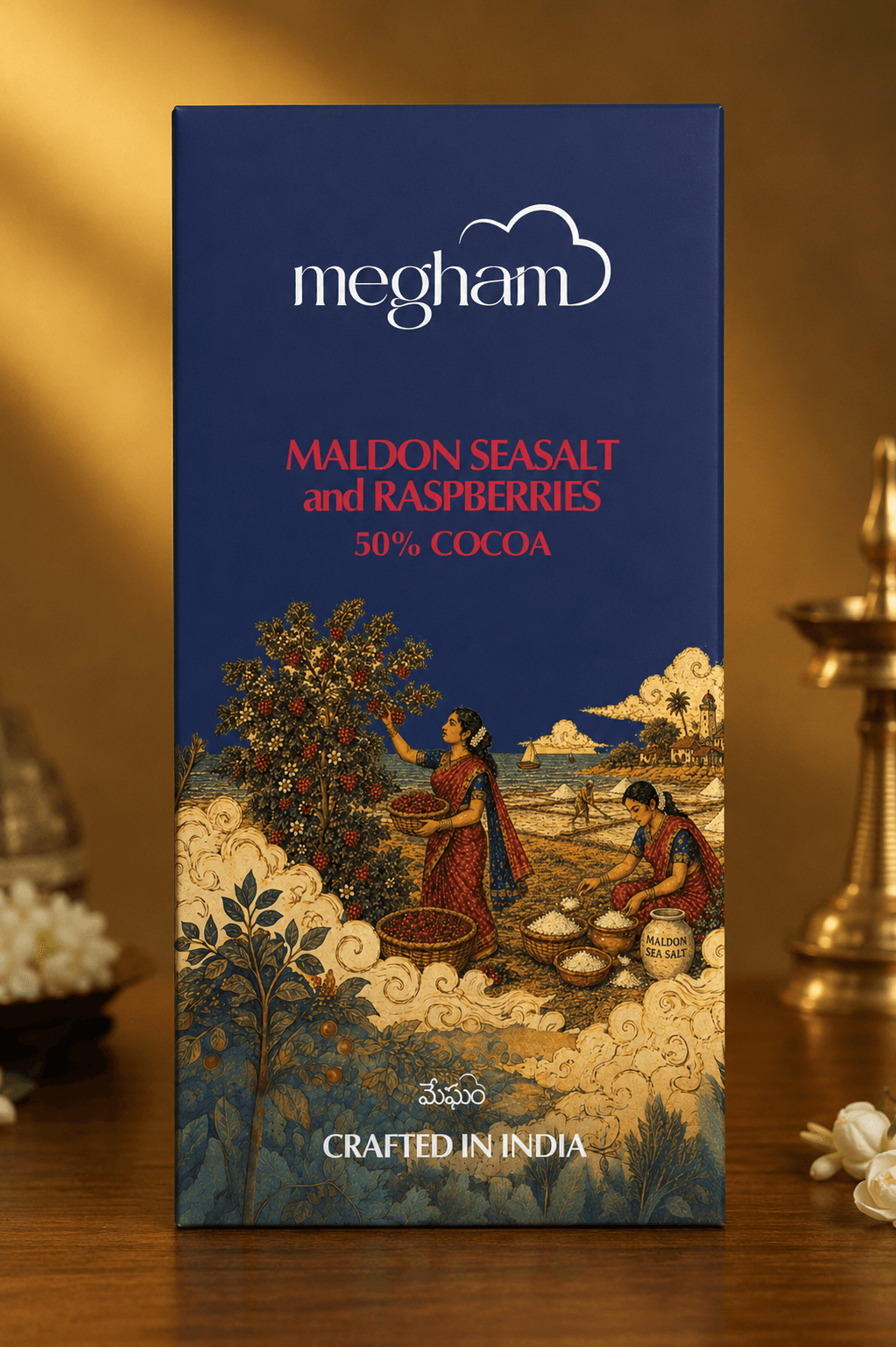 Megham Maldon Sea Salt and Raspberries 50% cocoa Artisanal Bar